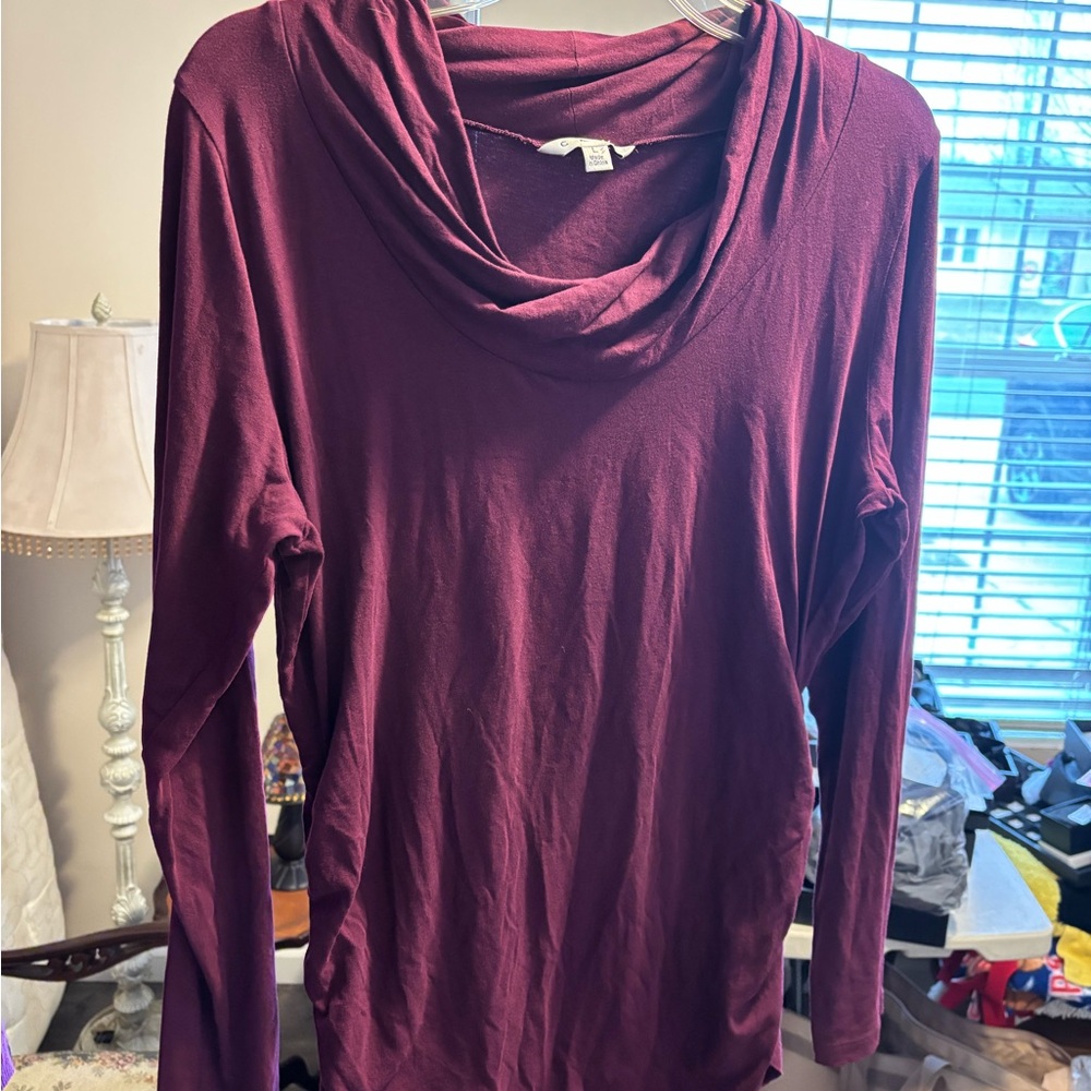 CAbi Deep maroon Cowl Neck Top